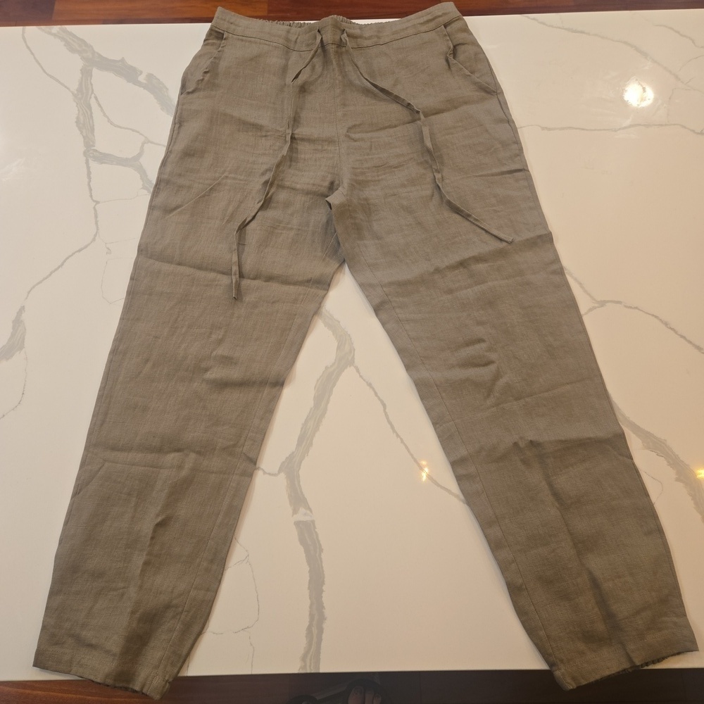 Iximo Womens 100% Linen Cropped Ankle Pants Brown Size Large